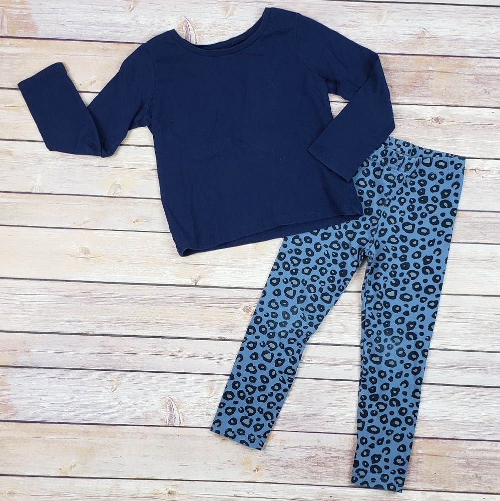 Toddler Girls Navy Leopard Outfit, Size 3T